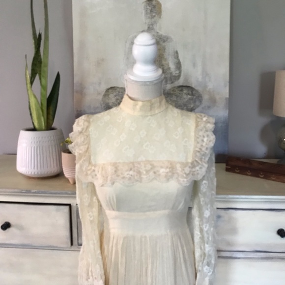 Gunne Sax High Collar Cottagecore Dress 11 - Picture 4 of 10